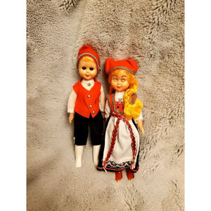 Vintage HARDANGER Mini Doll Figures Norway Norwegian Dress K-Produkter Norge